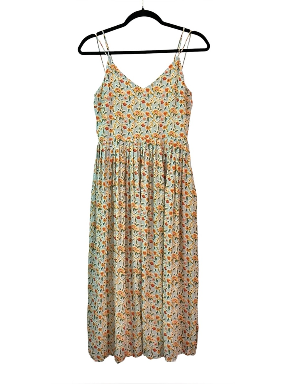 La Redoute Summer Floral Strappy Sun Dress Women’s US SZ 4 in Blue Yellow Multi
